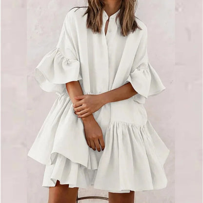 Vestidos monocromáticos casuales con cuello en V y falda pastel