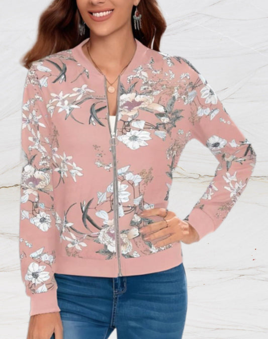 Elegante chaqueta de mujer con cremallera y estampado floral