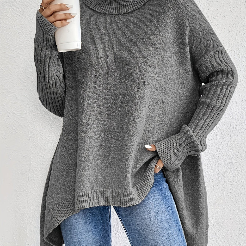 Damski Sweter Oversize z Golfem Asymetryczny Dół