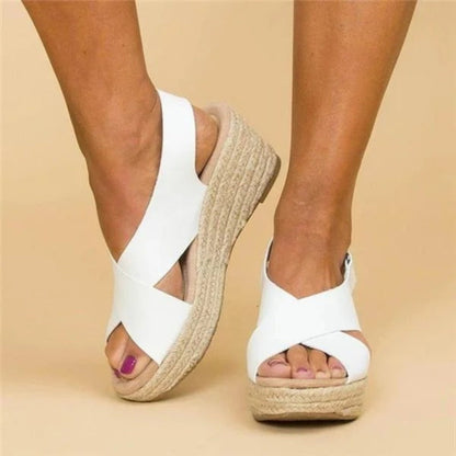 Georgina® | Sandalias de tacón de cuña para mujer con tiras cruzadas