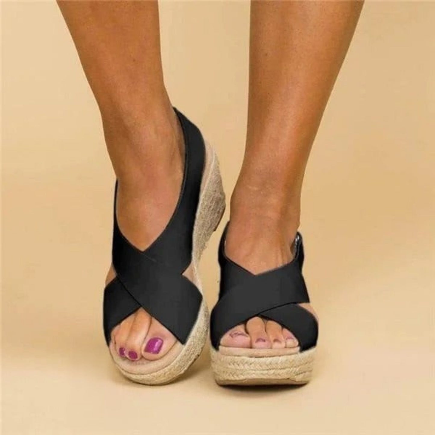 Georgina® | Sandalias de tacón de cuña para mujer con tiras cruzadas