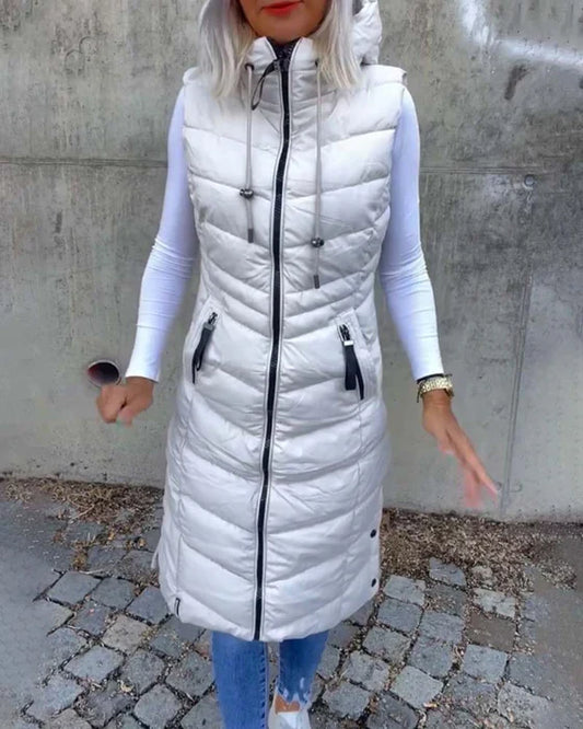 Chaqueta acolchada informal sin mangas con capucha y cremallera