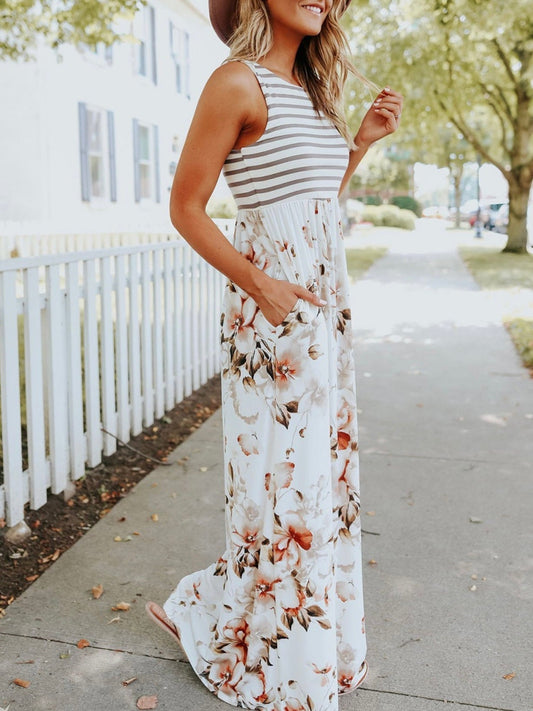 Striped + floral maxi dress