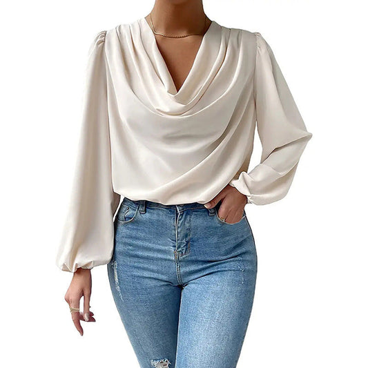 Lea | Elegante blusa de gasa para mujer con cuello paloma y mangas largas