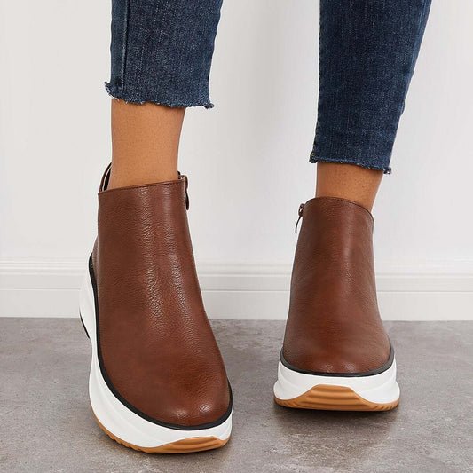 Elegante Zapatillas de deporte de las mujeres Slip-On Botas de tacón de cuña