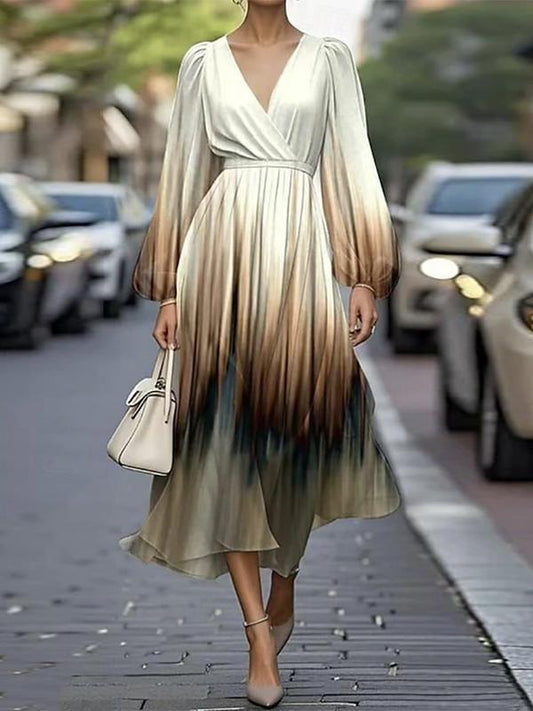 Elegante vestido midi con escote cruzado y manga larga