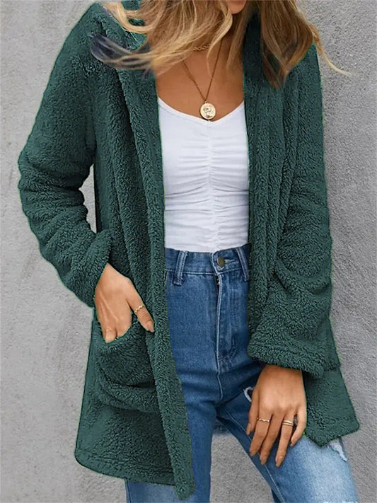 Chaqueta de invierno con capucha y bolsillos dobles | Cómodo cárdigan para mujer