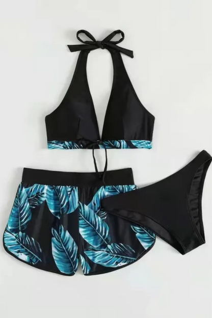 Ava | Conjunto de bikini de 3 piezas con estampado de hojas para mujer
