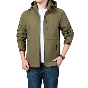 Chaqueta casual softshell impermeable con capucha ajustable para hombre | Perfecta para actividades al aire libre en otoño/invierno