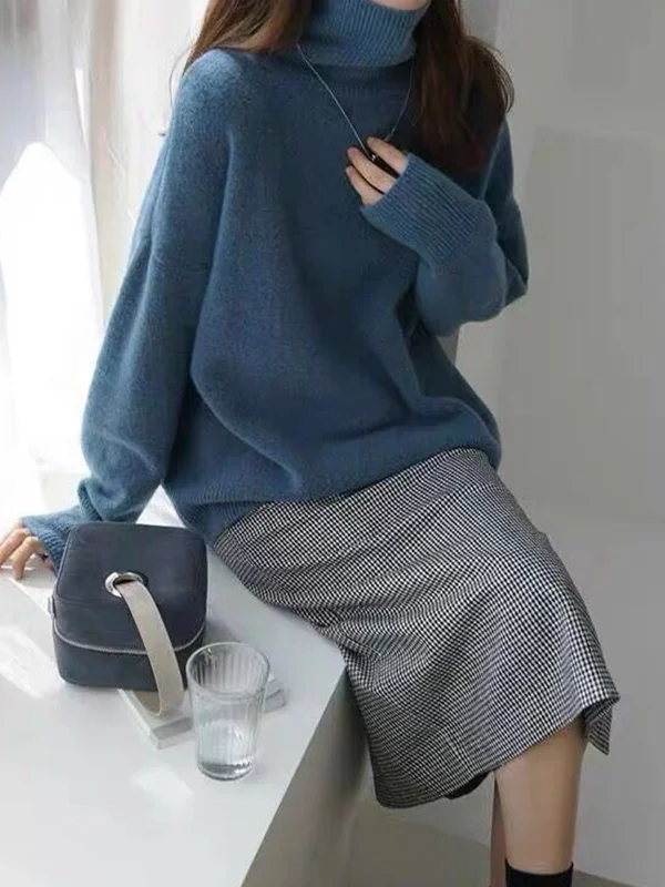 Jersey liso de cuello alto, corte relajado