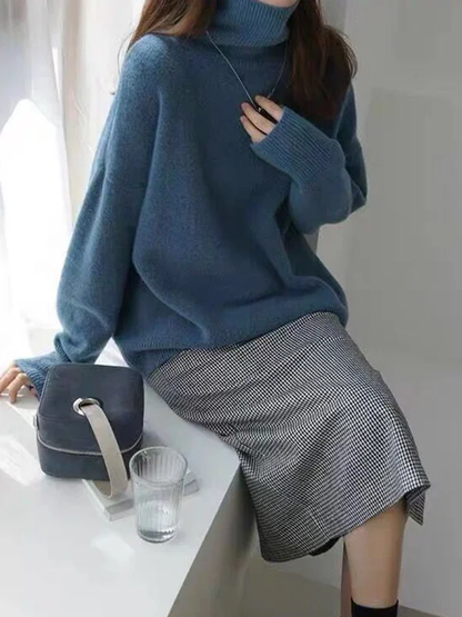Jersey liso de cuello alto, corte relajado