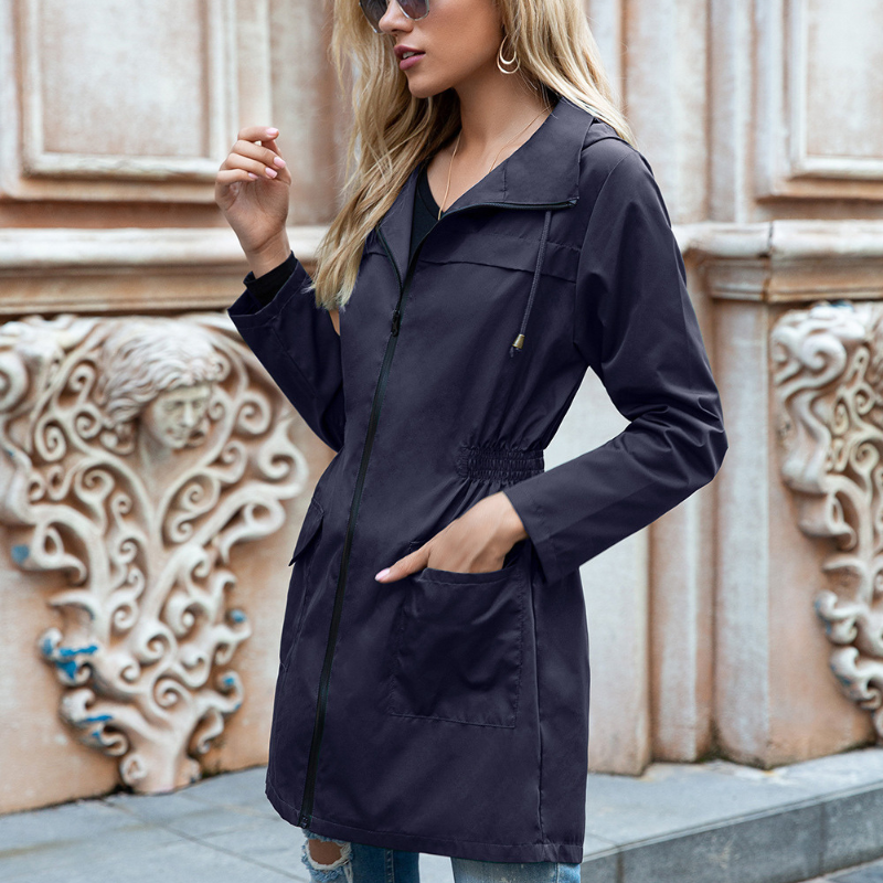 Chubasquero casual impermeable con cremallera y capucha para mujer | Perfecto para otoño/invierno