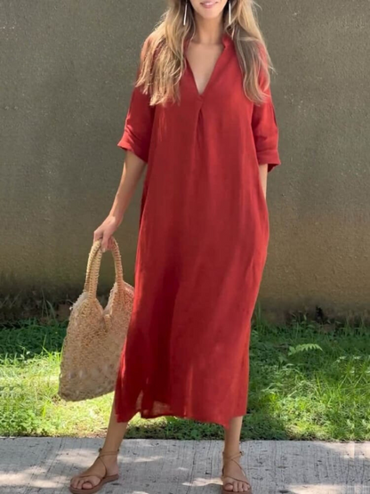 Elegante maxi vestido con escote en V y silueta holgada