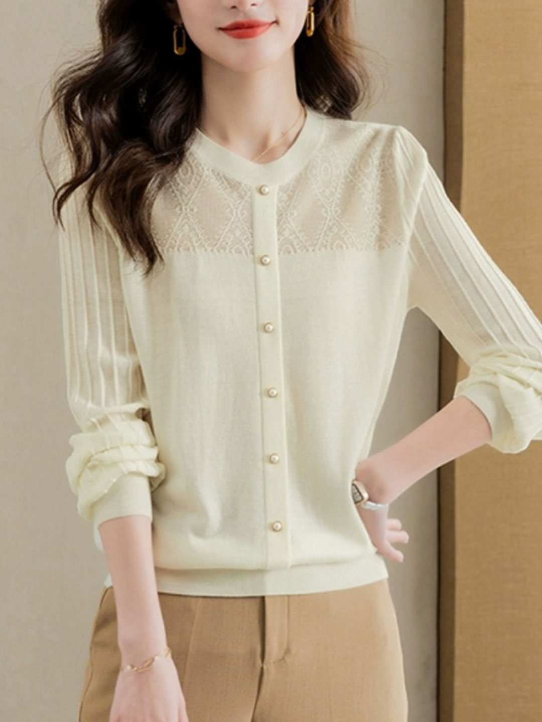 Xivana Blusa | Blusa Manga Larga Cuello Redondo
