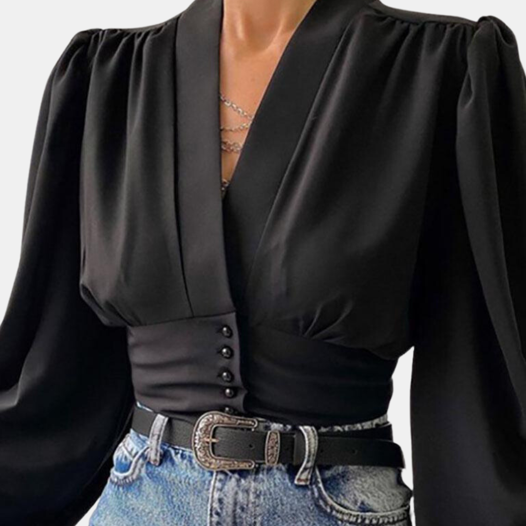 Alondra | Blusa de moda con mangas abullonadas y escote en V