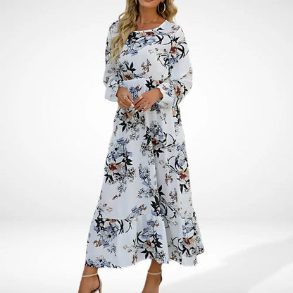 Vestido largo suelto con estampado floral y mangas largas