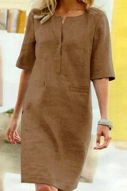 Kathy vestido recto de lino y algodón con medias mangas
