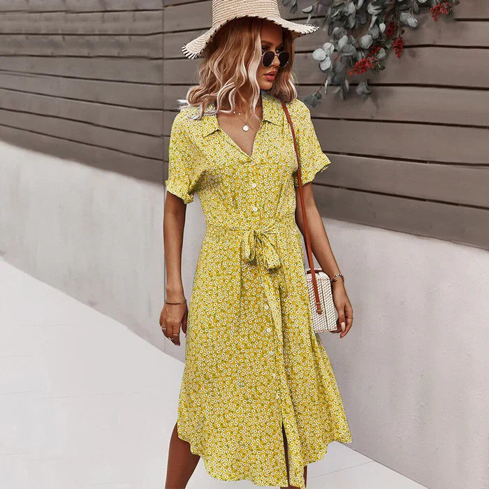 Vestido casual de manga corta con estampado floral
