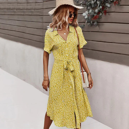 Vestido casual de manga corta con estampado floral