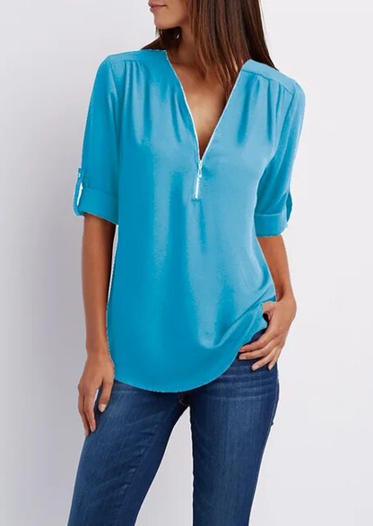 Leona | Elegante Blusa con Cuello en V para Mujer