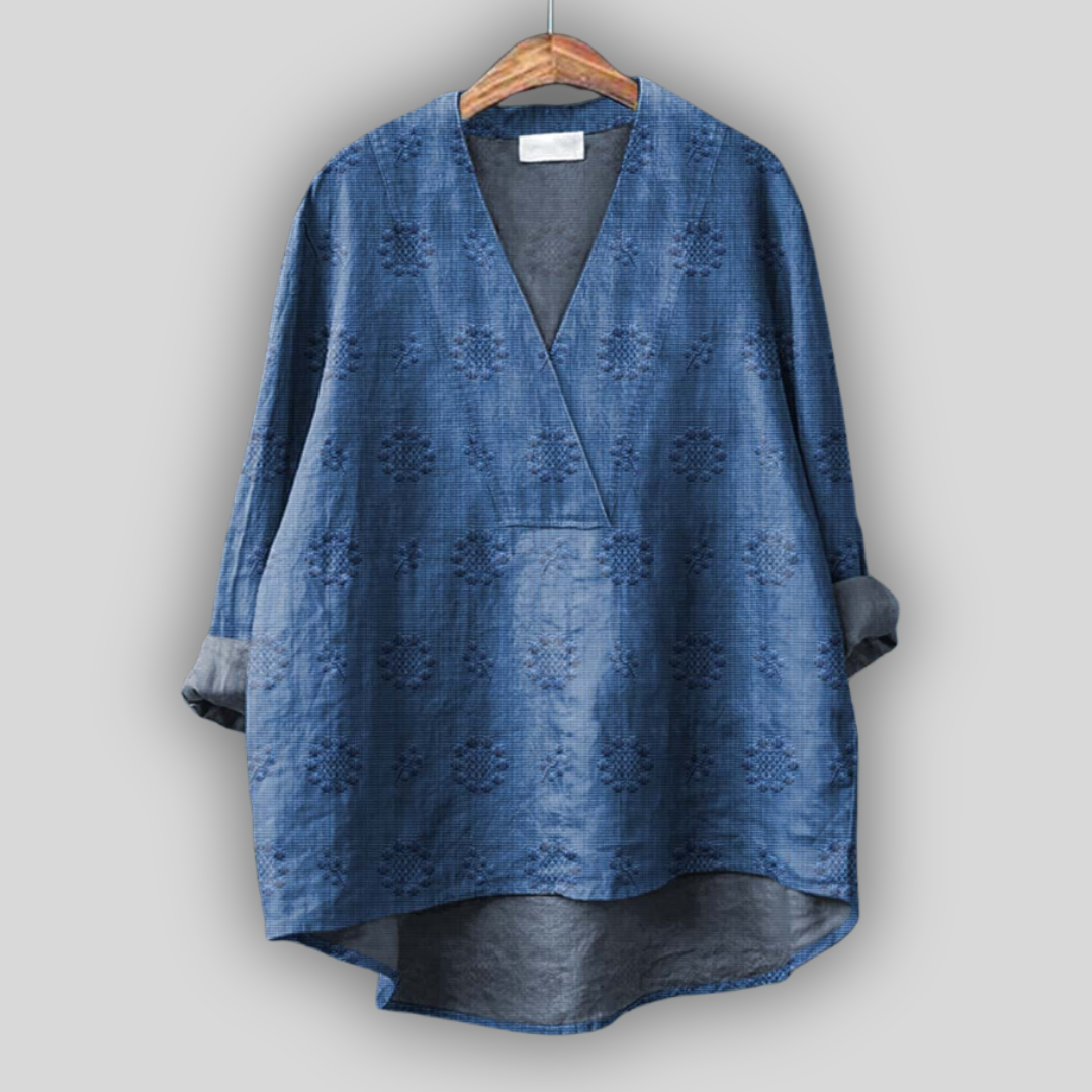 Damska Bluzka Tunika Z Haftem V Neck