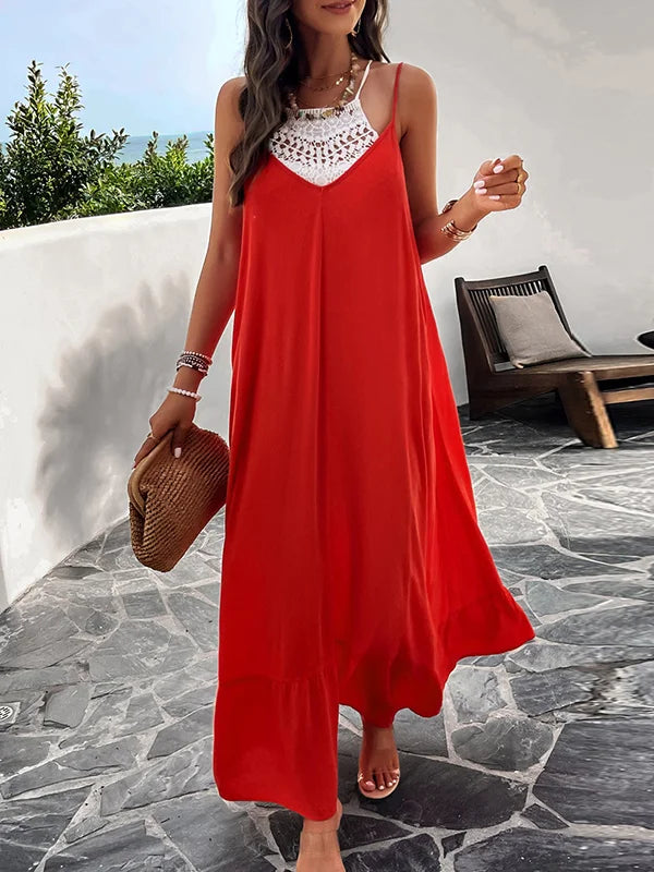 Vestidos largos plisados monocolor sin mangas