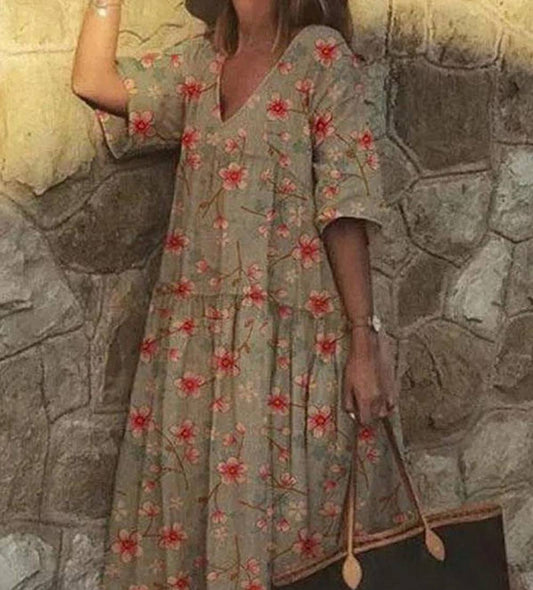 Vestido casual cuello en V con estampado floral