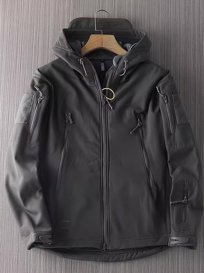 Cálida chaqueta cortaviento unicolor con bolsillos para hombre | Perfecta para actividades al aire libre