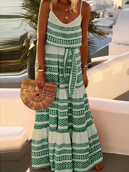 Vestido de playa bohemio con cuello en V y estampado lencero