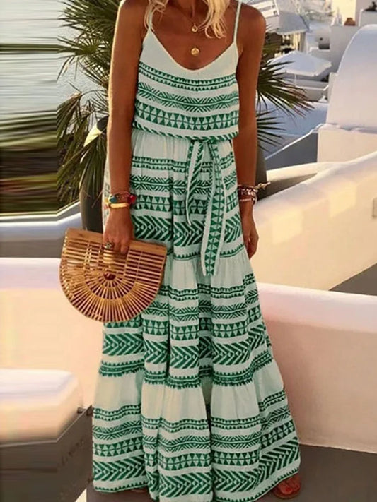 Vestido de playa bohemio con cuello en V y estampado lencero