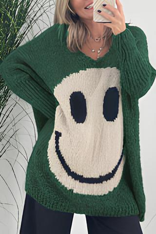 Cresty - Suéter acogedor con estampado Smiley para mujer