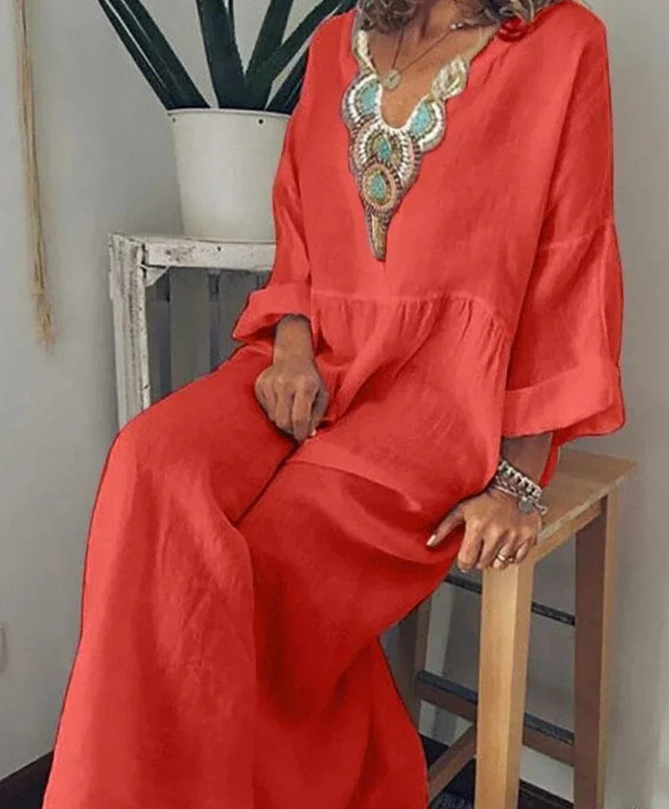 Vestido de ocio con mangas largas y escote en V