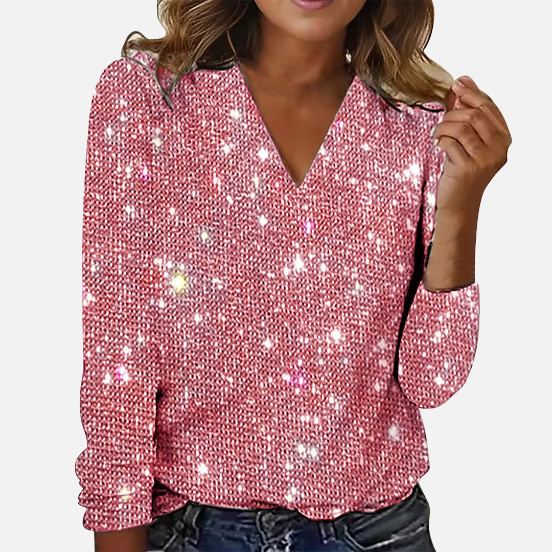 LuxeVibe™ | Blusa con cuello en V y diamantes