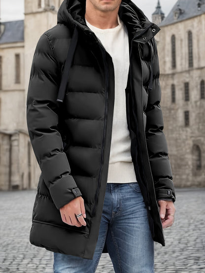 Chaqueta de invierno acolchada con capucha larga y cálida para hombre | Perfecta para actividades al aire libre