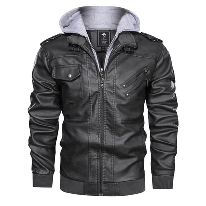 Chaqueta de cuero cálida con capucha para hombre | Perfecta para actividades al aire libre