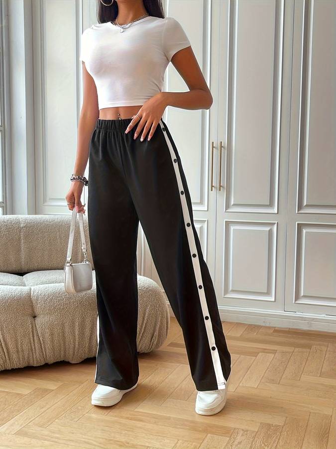 Léa - Pantalón ancho con cintura elástica y botones