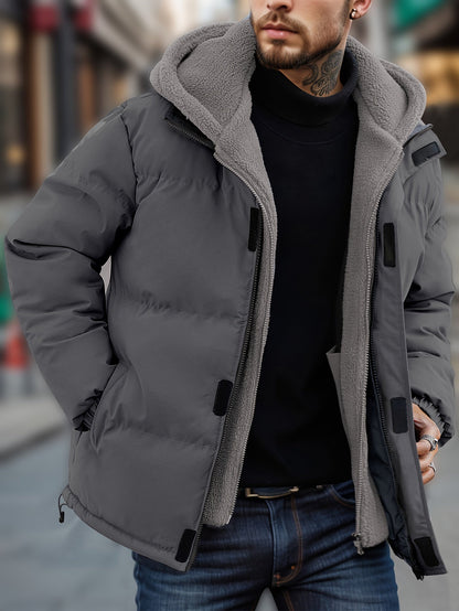 Cálido grueso con capucha sin cremallera de imitación de dos piezas chaqueta de invierno para los hombres | Perfecto para actividades al aire libre
