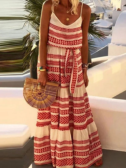 Vestido de playa bohemio con cuello en V y estampado lencero
