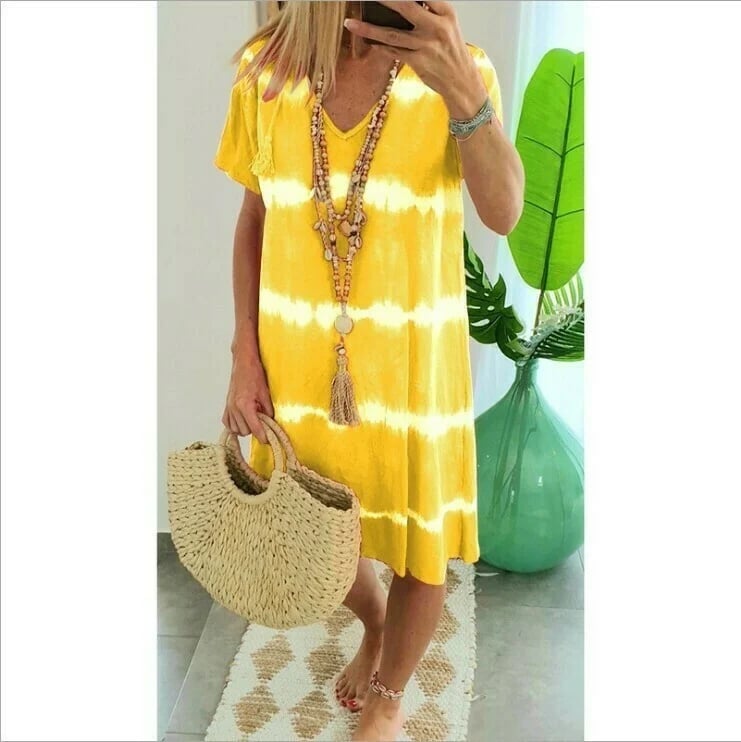 Vestido camisero de rayas con mangas cortas y corte holgado