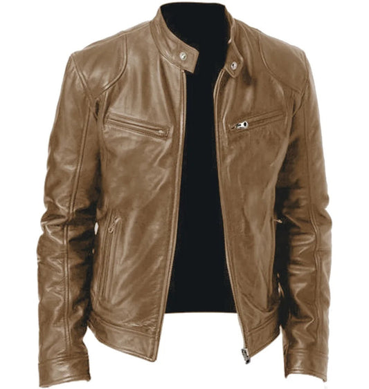 Chaqueta casual de cuero vegano sin capucha para hombre | Adecuada para cualquier ocasión