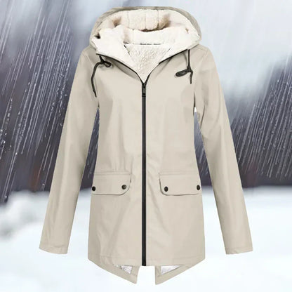 Chaqueta cortaviento e impermeable lisa con capucha y engrosamiento