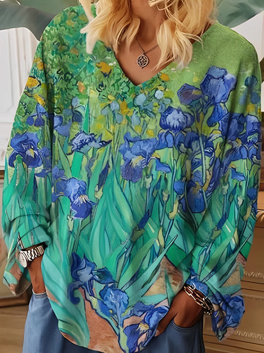 Camiseta Van Gogh Art con cuello en V, corte holgado