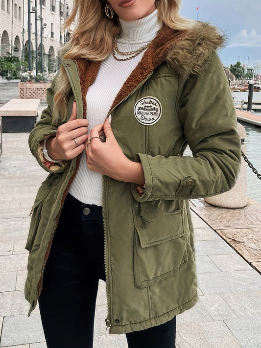 Cálida chaqueta de invierno acolchada de algodón con cuello de piel sintética para mujer | Ideal para otoño/invierno