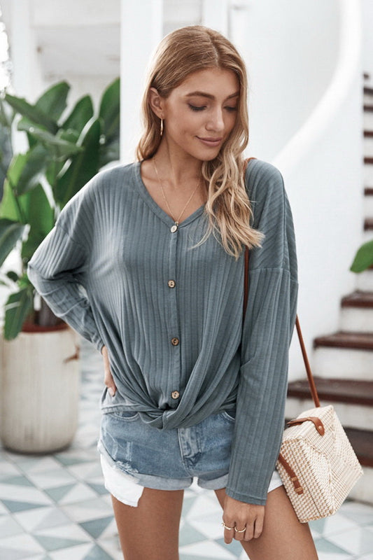 Jersey de punto con cuello en V para mujer