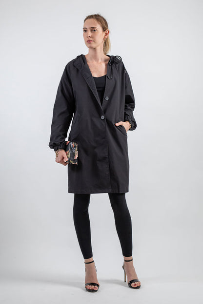 Chubasquero casual impermeable de gran tamaño con capucha y protección contra el viento para mujer | Perfecto para otoño/invierno