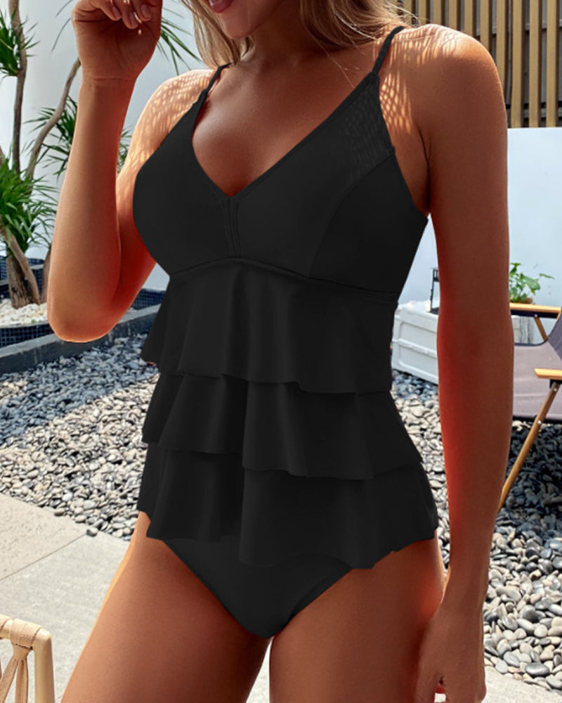 Ruffles split tankini en un color