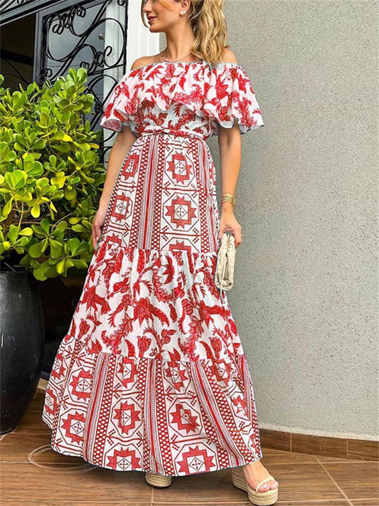 vestido primavera/verano con escote alto y estampado bohemio