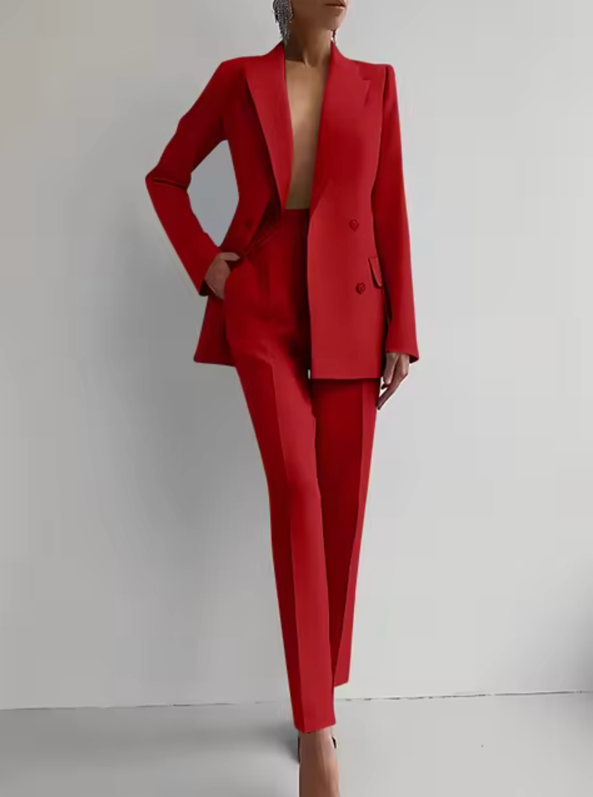 Conjunto de blazer y pantalón plisado