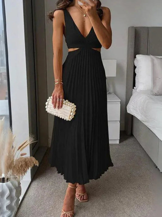 Elegante vestido sin mangas con espalda abierta y elegante sofisticación para ocasiones con clima cálido