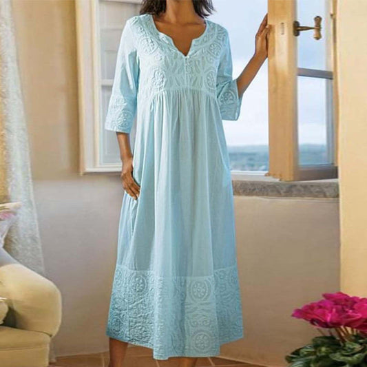 Vestido de encaje liso en algodón y lino